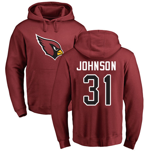 Arizona Cardinals Men Maroon David Johnson Name And Number Logo NFL Football 31 Pullover Hoodie Sweatshirts